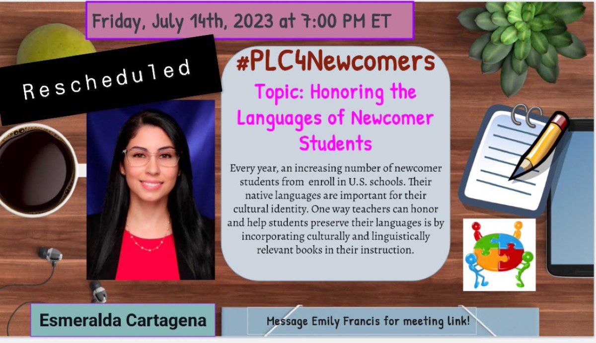 📧 email sent, #PLC4Newcomers friends!

✳️ Honoring the Languages of Newcomer Students 🔥🙌🏽

Thank you, <a href="/Esmeralda_ESL/">𝑬𝒔𝒎𝒆𝒓𝒂𝒍𝒅𝒂 𝑪𝒂𝒓𝒕𝒂𝒈𝒆𝒏𝒂 🌺</a> for wanting to share your awesomeness with us.