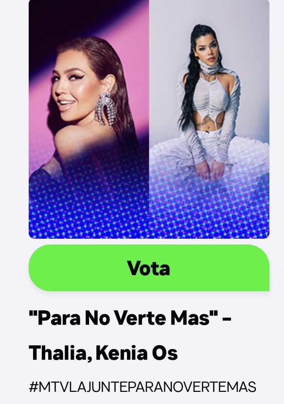 MDCCalifornia's tweet photo. Vota por @thalia &amp; @keniaos nominadas en la categoría Junte Del Año con Para No Verte Más en los @mtvmiaw de @mtvla 

Aquí: https://t.co/K4YuHMIuIN

#Thalia #KeniaOs #MTVLAJUNTEPARANOVERTEMAS #MTVMIAW #MTVLA #ParaNoVerteMas #MDCCalifornia #MDCThalia #MDC #QueenOfLatinPop https://t.co/MHgy9MgImw