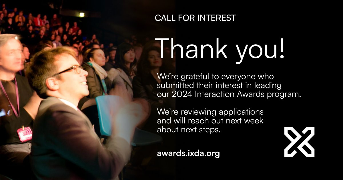 IxDAwards's tweet photo. We’re grateful to everyone who submitted their interest in leading our 2024 Interaction Awards program.

We’re reviewing applications and will reach out about the next steps next week.

#ixda #ixdawards #CommunityEngagement https://t.co/lg1E4sEZHW