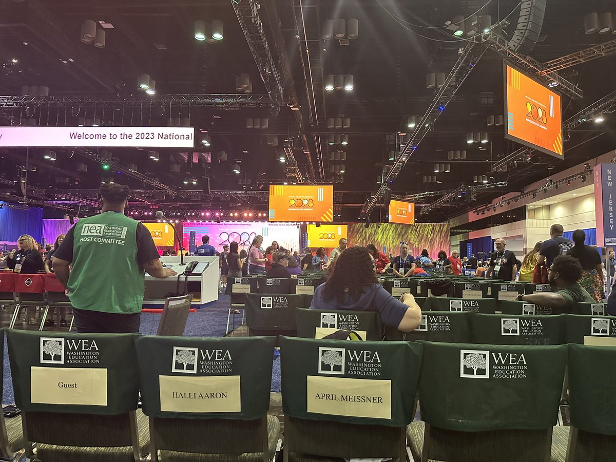 Mayer_PHS's tweet photo. At the #NEA2023 rep assembly.  Inspiring day 1 with education secretary @SecCardona speaking to the 6,000 educators along with @BeckyPringle giving an inspiring address of hope and perseverance. https://t.co/LkS91ZSlY7
