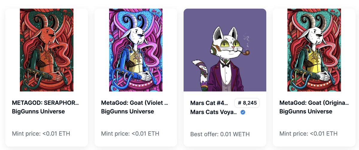 My <a href="/MetaTiles/">MetaTiles</a> MetaGod Seraphorn set is complete! Took my own advice about low gas and minted the last 2.

8 originals claimed, 6 Violet Light were purchased, and 2 Vintage purchased. That just might be the set numbers for Seraphorn... tho one or 2 more claims may be in coming...