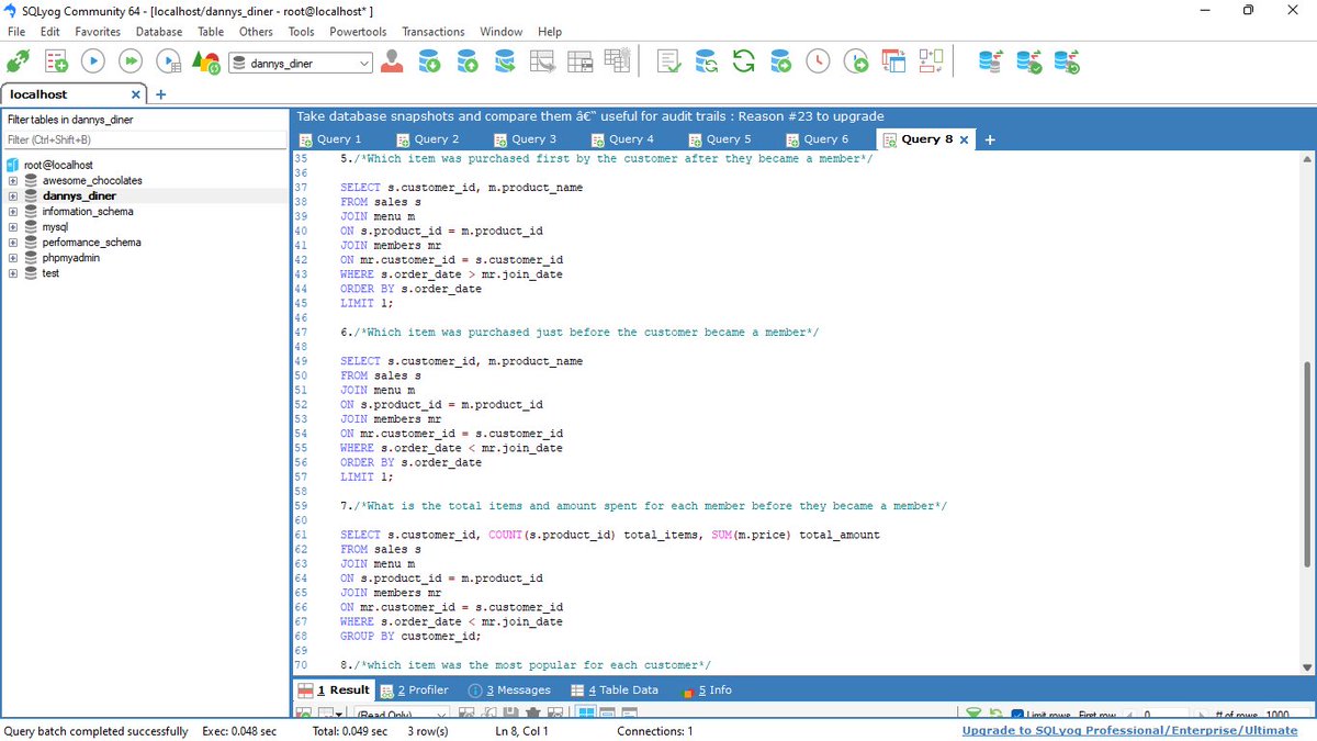 lade________'s tweet photo. Since @AinaOluwatobi11 tweet about Sql I decided I was going to take my Sql serious from the start and I’m so proud I did week 1 of #8weeksqlchallenge . You see number 9&amp;10 , haven’t found a way around it yet . Here’s still Day 1 https://t.co/dzk29T0WKh