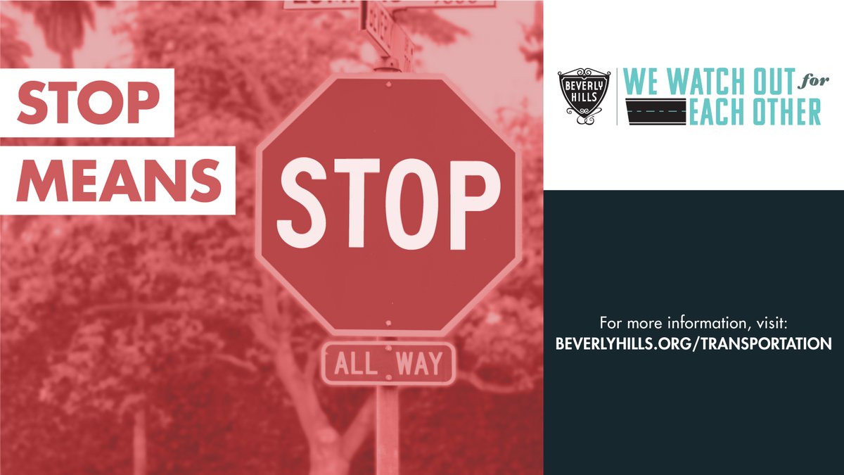 CityofBevHills's tweet photo. Our Transportation Safety Campaign theme for July is Stop Sign Compliance - “Stop Means Stop!” 🛑

Coming to a complete stop, can help save lives and reduce your risk of getting into a car accident.

To learn more, visit https://t.co/MZjX6xHCYu https://t.co/jYoPM8Wq7J