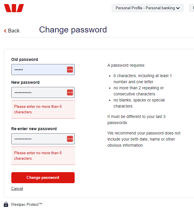 With #CyberSecurity being such a hot topic, it doesn't help when one of the big 4 banks in <a href="/westpac/">Westpac Bank</a> has such lazy and insecure standards. <a href="/troyhunt/">Troy Hunt</a> <a href="/mlobrien1/">Mary-Lou O'Brien 🗯️</a> I think I will be changing my banking!