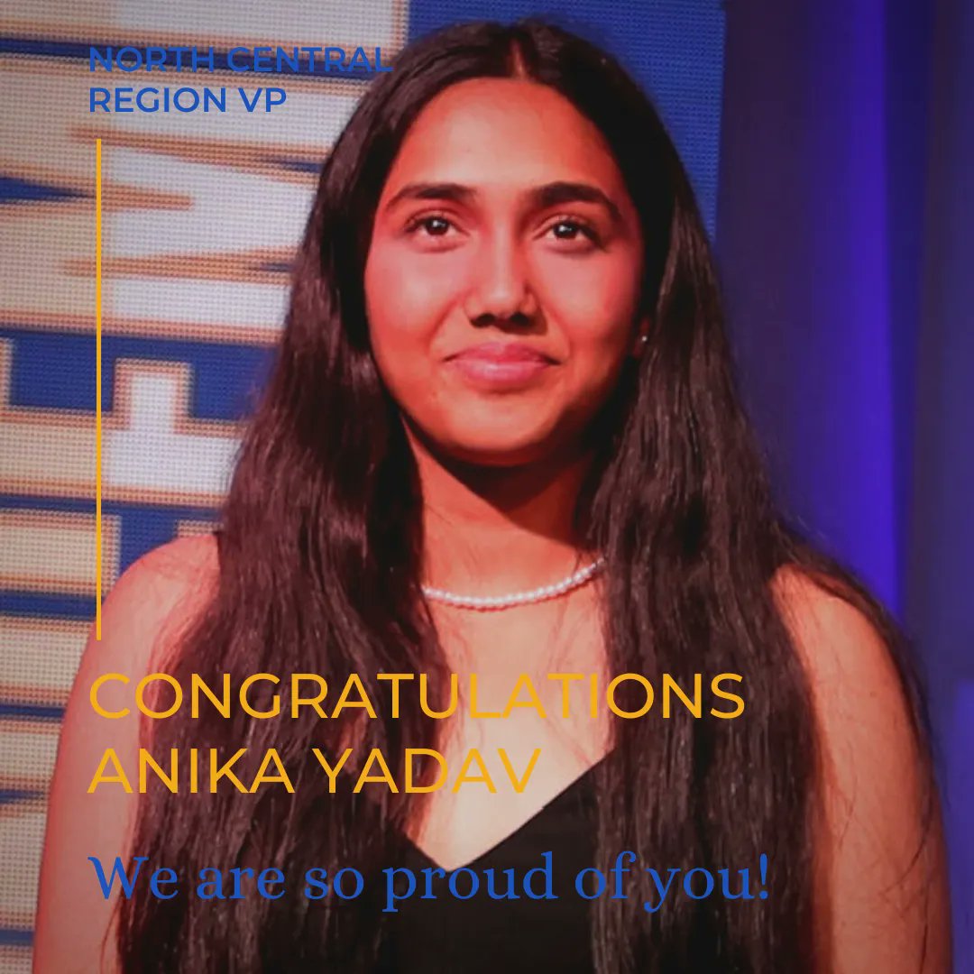 Congratulations to Anika Yadav, our new North Central Region Vice President! You will do great things and we are so excited to see what you accomplish this year. We couldn’t be more proud!