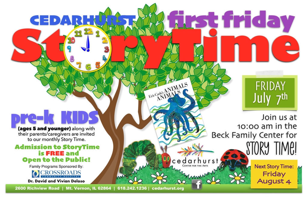 Pre-K kids and their parent or caretaker are invited to join us at 10 am on the first Friday of each month for Story Time! Learn about art, nature’s seasons, cultural traditions, colors, and artists through age appropriate books.

Open to the public &amp; FREE Admission