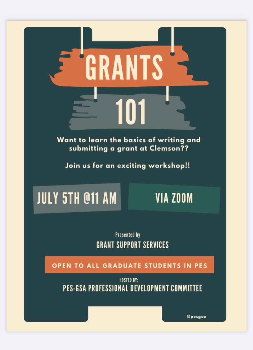 Interested in learning grant writing and submitting process? PES-GSA is excited to host a workshop focused on Grants 101 via Zoom on Wednesday, July 5th, at 11 AM. We highly encourage everyone to participate. (Please check your email for the zoom link). Go Tigers 🐾
