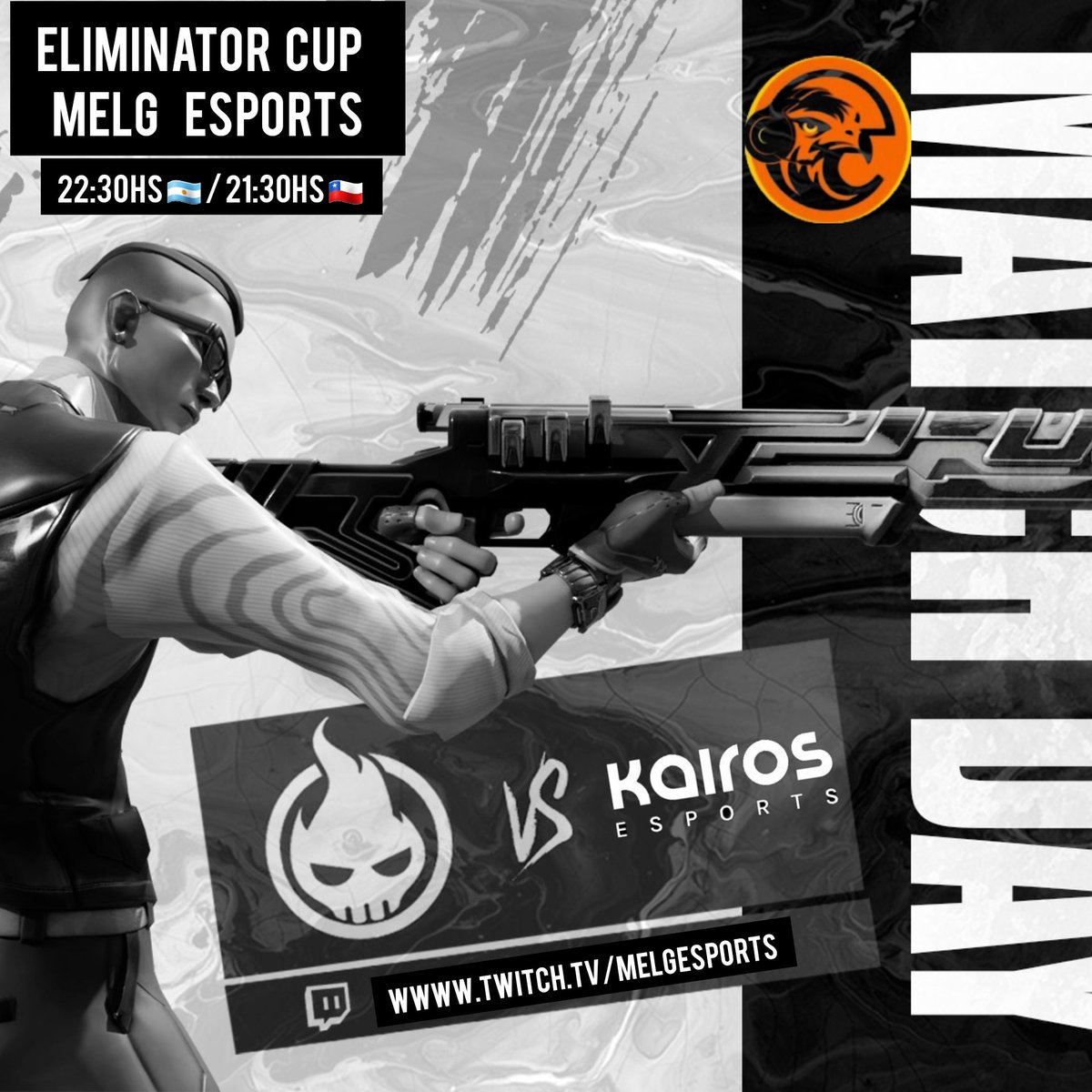Arranca nuestro camino!! 
⚠️ MATCHDAY ⚠️
#ELIMINATORCUP By <a href="/melgesports/">MELG ESPORTS</a>
🆚 <a href="/KairosEsports/">Kairos Esports</a> 
🕒 22:30 🇦🇷/ 21:30 🇨🇱 
📺 twitch.tv/melgesports