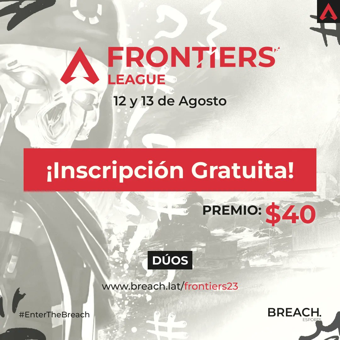 Breachlat's tweet photo. Ya puedes inscribirte en nuestro torneo de Apex Legends: Frontiers League de manera GRATUITA para competir por 40$ de premio!

Fecha del torneo: 12 y 13 de agosto

Puede inscribirse a través de nuestra página web o utilizando el siguiente URL:
https://t.co/jIRnTDzCNS https://t.co/And7iVJ9WI