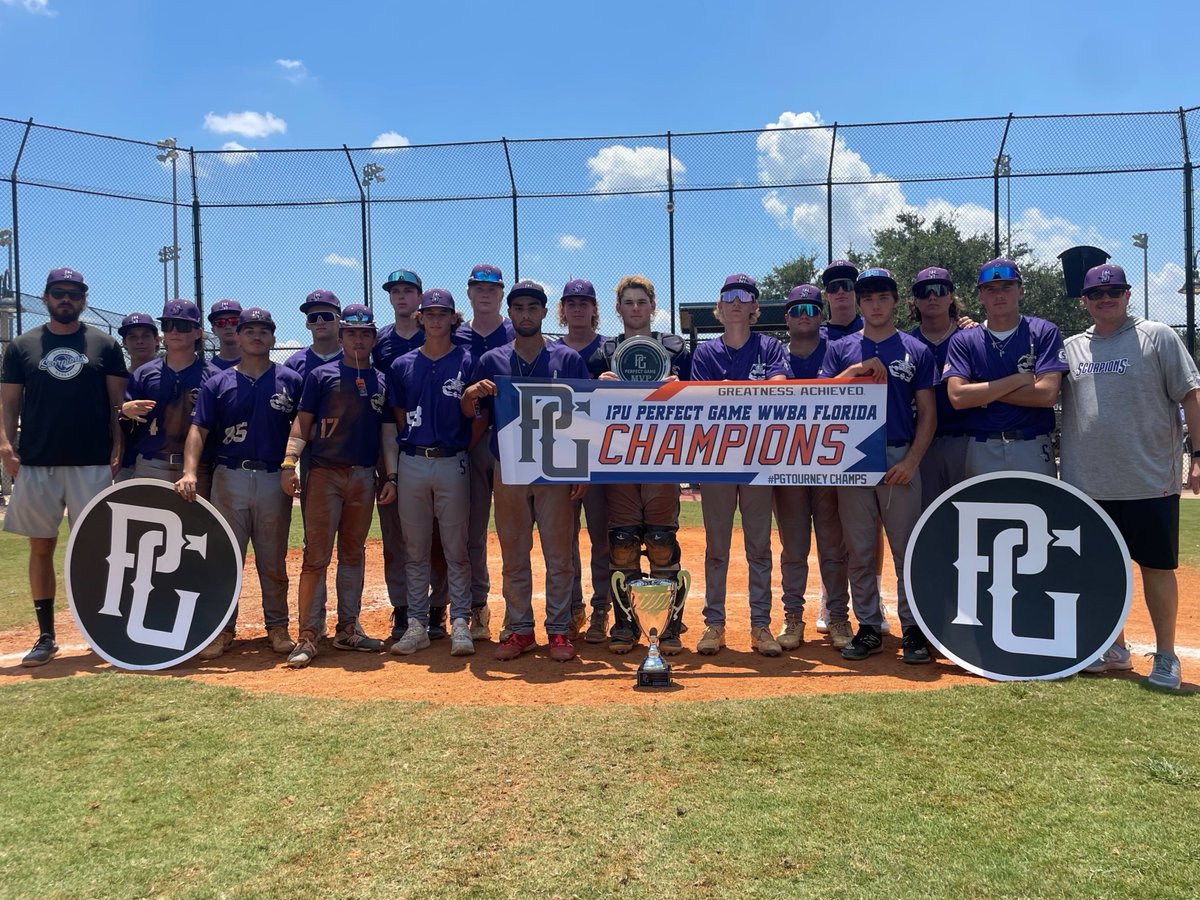 PG_Tourney's tweet image. 17u WWBA Florida Championship

🏆Champions: Scorpions 2024 
🥈Finalists: Baseball Evolution National
🏅MVP: Jackson Golden
🏅MVPitcher: Jonny Sosnowski (not pictured)