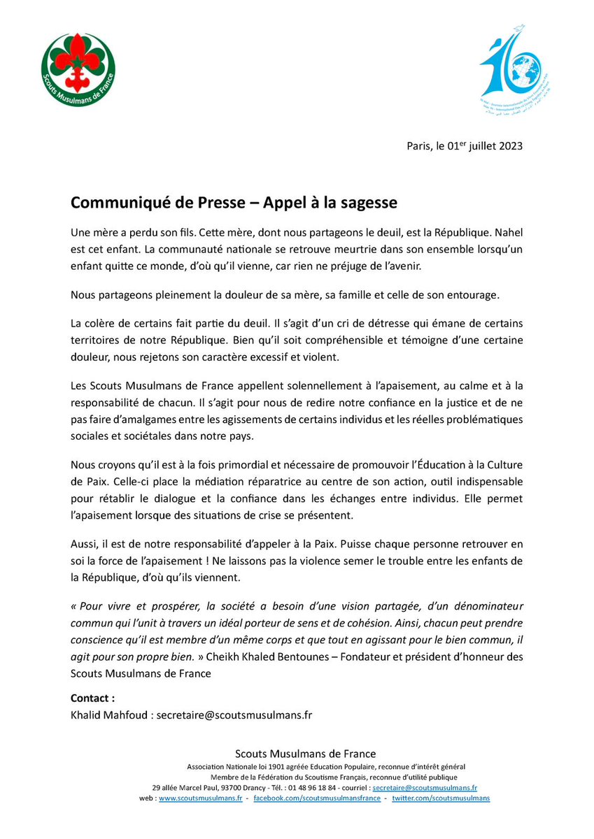 Appel à la Sagesse et à l'Apaisement !