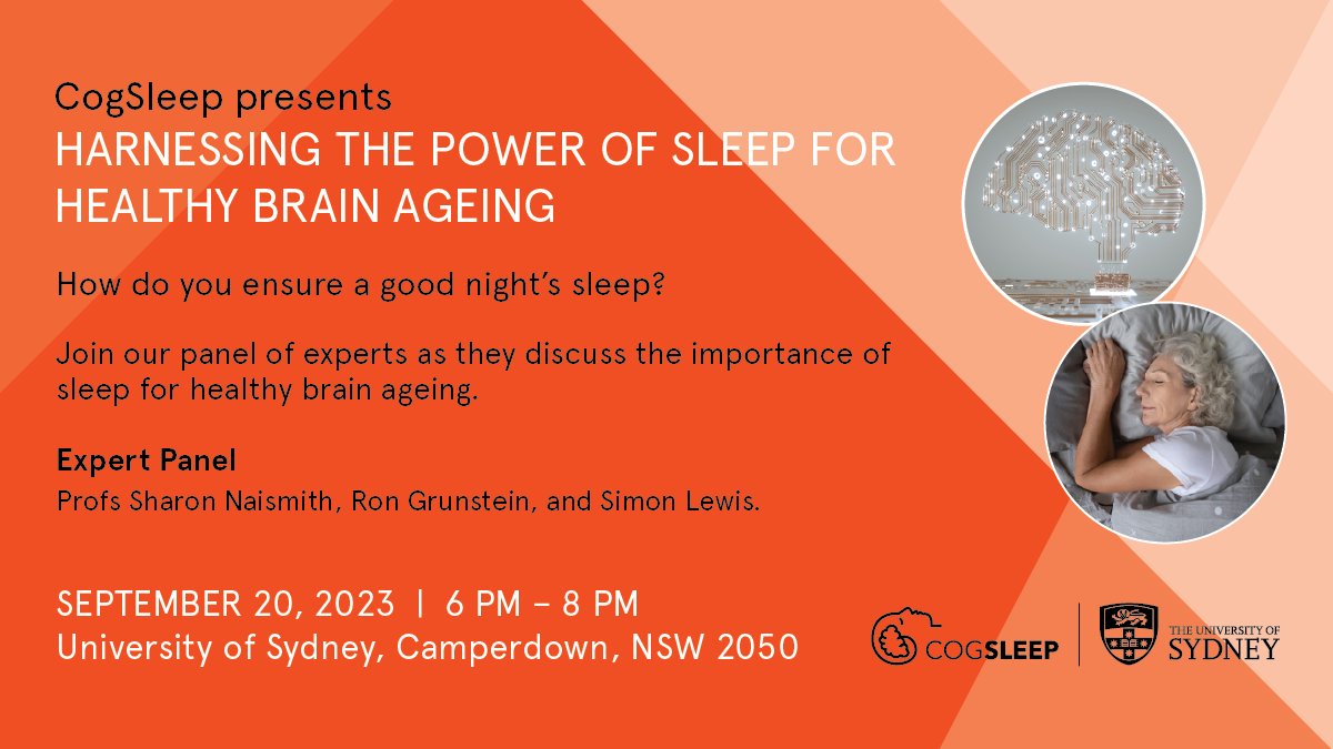 If you haven't already registered now's the time ⬇️ @cogsleep presents: 💤Harnessing the Power of Sleep for Healthy Brain Ageing 💤 With @Prof_Naismith, Professor Ron Grunstein, @profsimonlewis & @sophiescott2 Register here-> bit.ly/CogSleep23 20th September 6-8pm