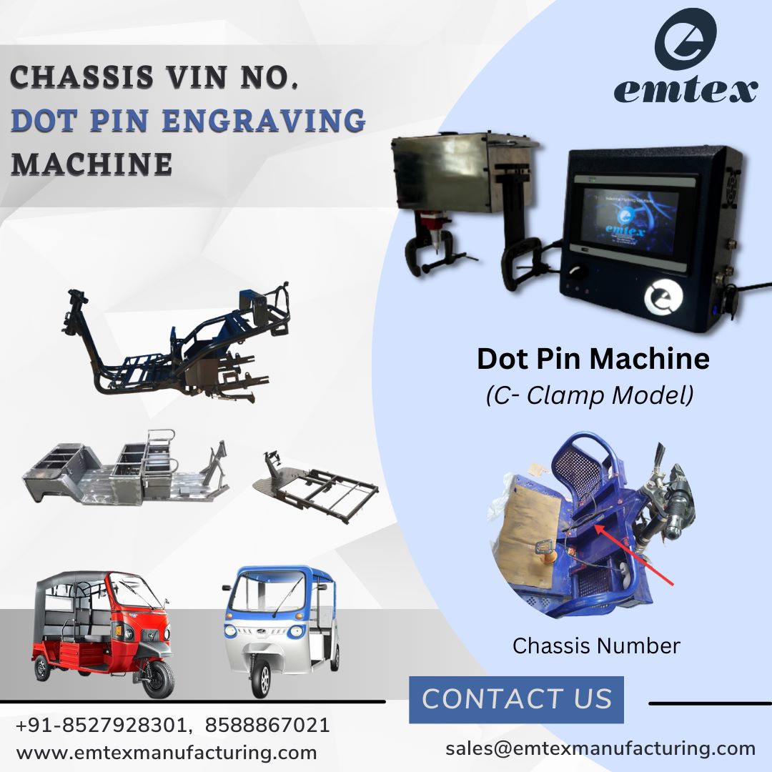 emtex_machines's tweet photo. Dot Pin Marking Machine for E-Rickshaw Chassis to mark & engrave a Vehicle Identification Number (VIN )No.
.
#chassis #rickshaw #erickshaw #manufacturer #trending #viralpost #portable #handheld #dot #metalengraving #metal #engraving #emtex #emtexmanufacturing #emtexmachines https://t.co/TBy7HhFVsR