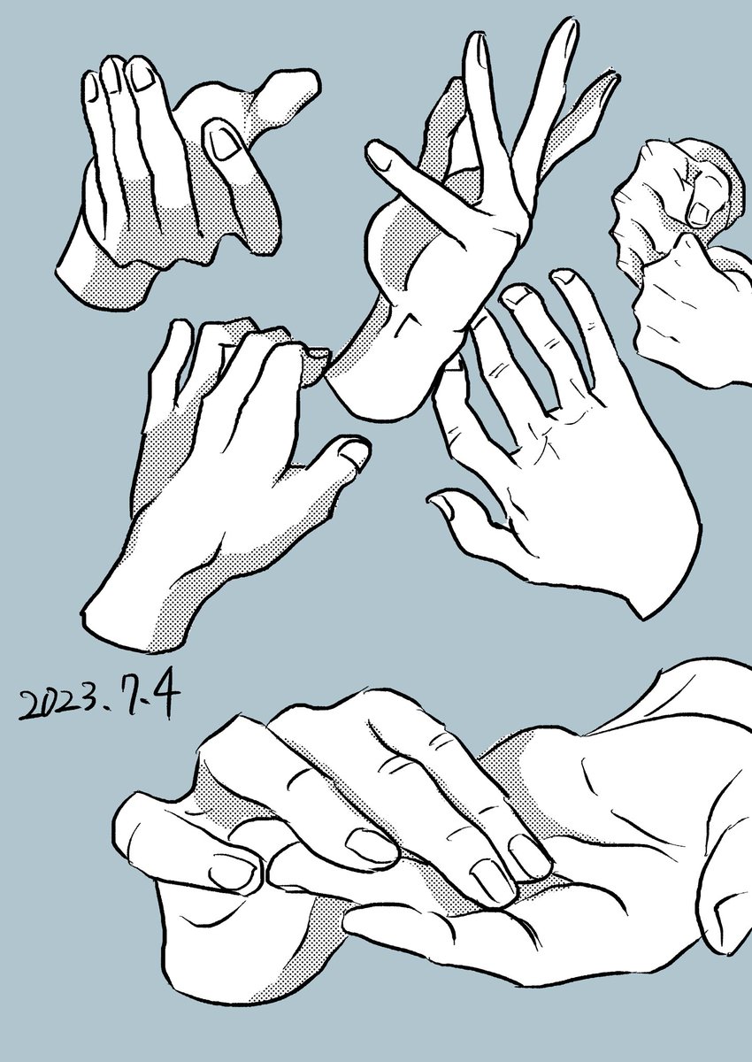 #67
いつもよりも大袈裟に描くことを意識してみた。もっと誇張しても面白いかも。
手の方は握りや添え方で強弱の表現のコントロールができることを知った。感情の表現にも落とし込めるようにしたい。
#ジェスドロ #絵の練習 https://t.co/ygzzK2Eaoh