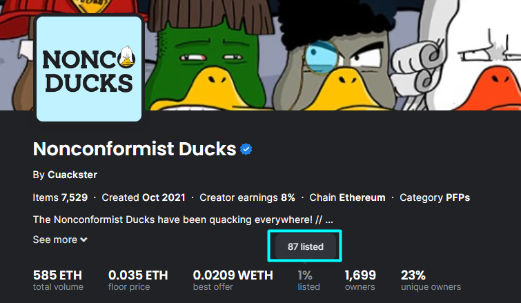 87 <a href="/NoncoDucks/">Nonconformist Ducks</a> OG Ducks listed...

FOMO is going to kick in real soon!

We keep building, we keep QUACKING!!!

#DucksflyTogether #DucksUnited