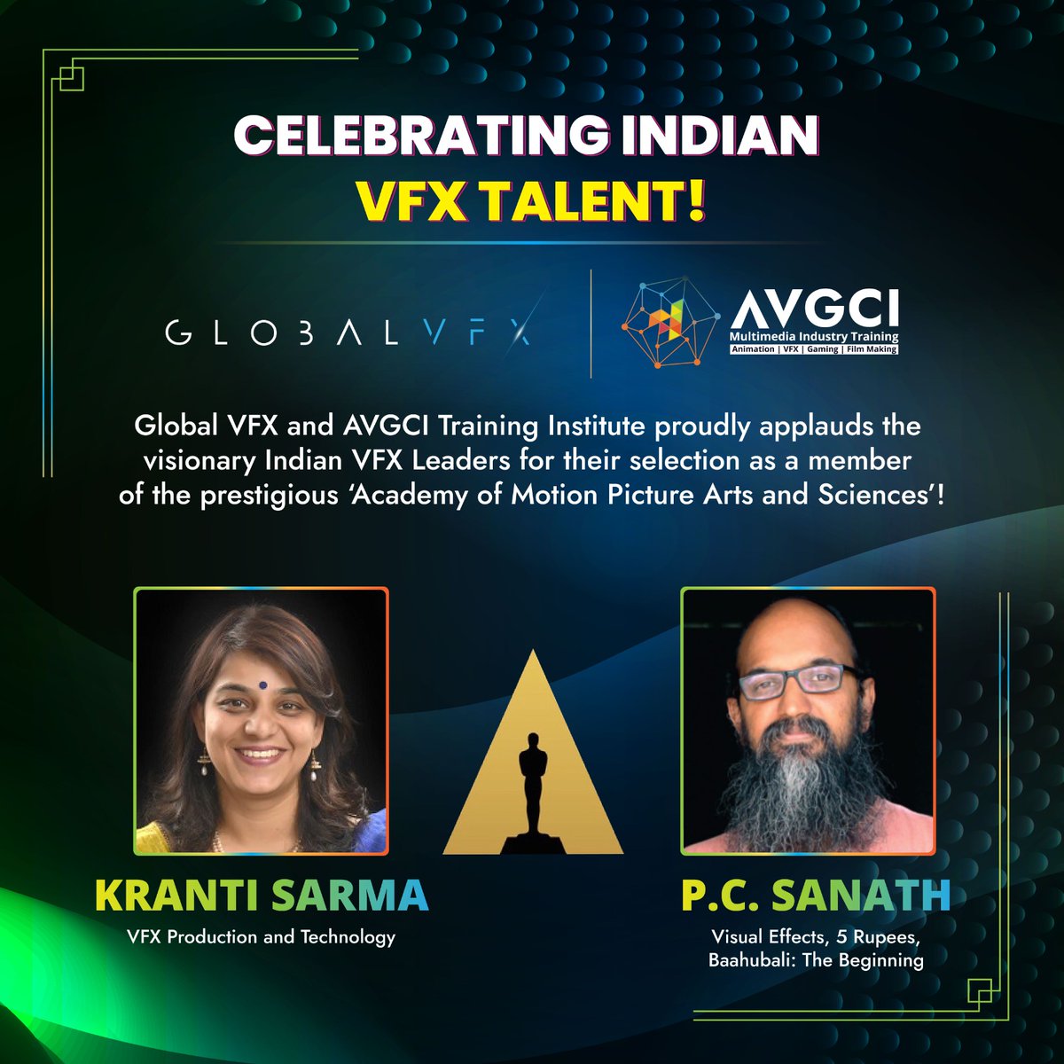 Congratulations to Ms. Kranti Sarma, Senior Vice President of MPC, and Mr. P.C. Sanath, Founder of Firefly Creative Studio, on their well-deserved selection as members of the prestigious Academy of Motion Picture Arts and Sciences organization (AMPAS), 2023. 🎳🎯
#FilmExcellence