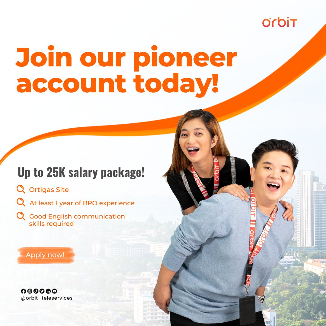 OrbitCareerHub's tweet photo. Struggling to find a fulfilling account that aligns with your skills and passions? Come and be part of our pioneering account. 🌟 Make a positive impact by helping customers and providing excellent service.

Apply Here: https://t.co/wHenIwm07N https://t.co/dVJkEvYlEc