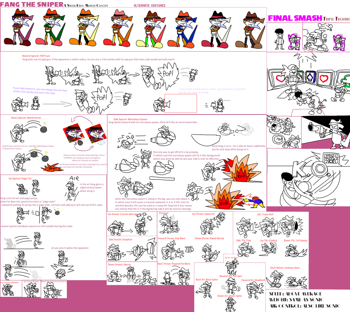 Fang4Smash's tweet photo. Fang The Sniper (Or The Hunter now i guess) moveset for smash made by myself.
I tried combining a lot moves from Fighters,Triple Trouble and other general appearances . Hope You Enjoy!
#fangthesniper #SonicTheHedeghog #SmashBrosUltimate #SmashBros #FangGang https://t.co/G1dlde0ZC8