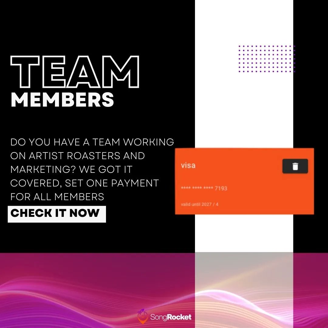 Managing one account by different team members? Just add a payment option one time, and everyone else in the team can use the account to create campaigns. For more visit songrocket.com
#musicmarketing #musicbusiness #music #playlistpitching