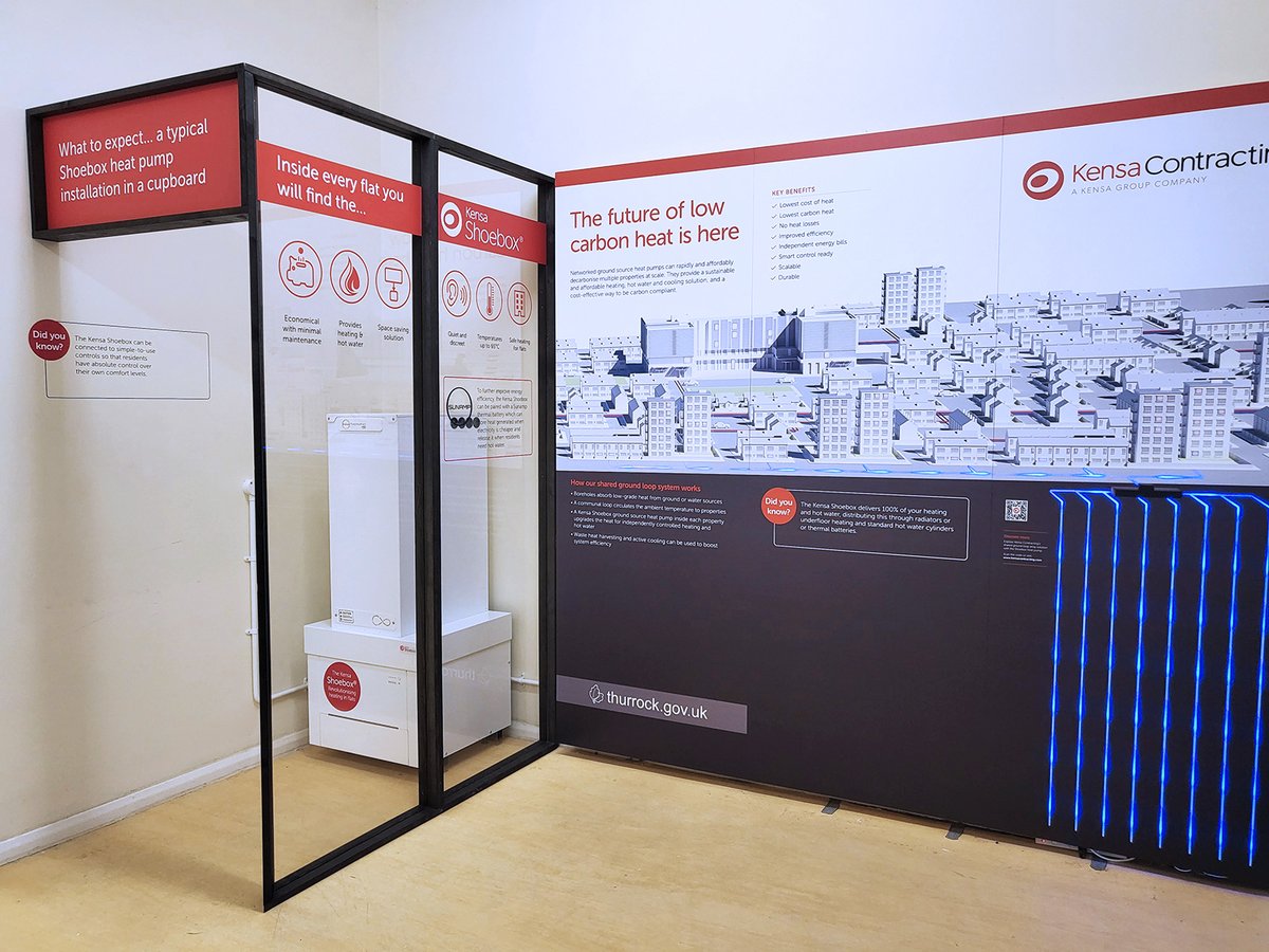 InstallArchive's tweet photo. This project was a reconfiguration of a design made previously for Kensa - it's always great to hear back from clients. We were requested to create a resident liaison space and onsite promotional area for the UK's largest publicly funded retrofit goundsource heatpump project.

Th https://t.co/OdisZbtgf7