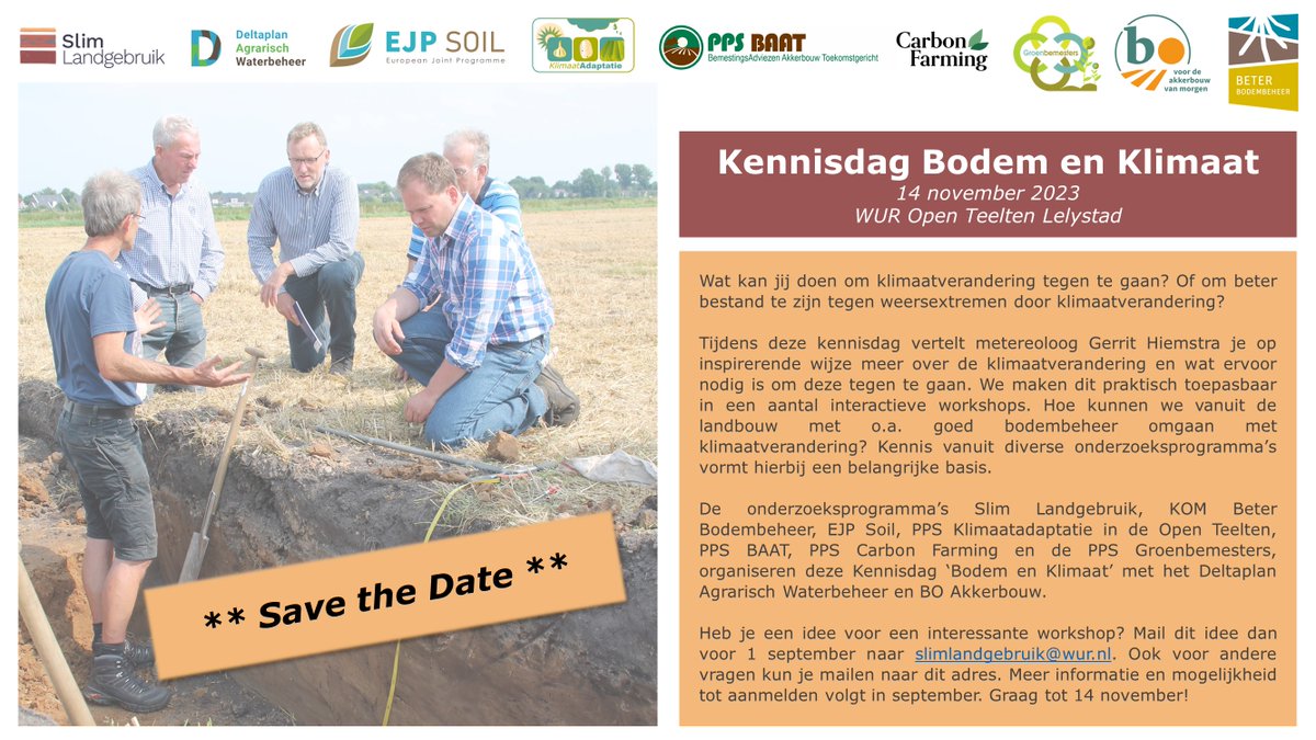 November duurt nog even, maar noteer de 14e vast maar in je agenda. We gaan je die dag inspireren, informeren én aan het werk zetten. En dat allemaal over de bodem en het klimaat. Onderwerpen die belangrijker dan ooit zijn. Tot in november! 👋