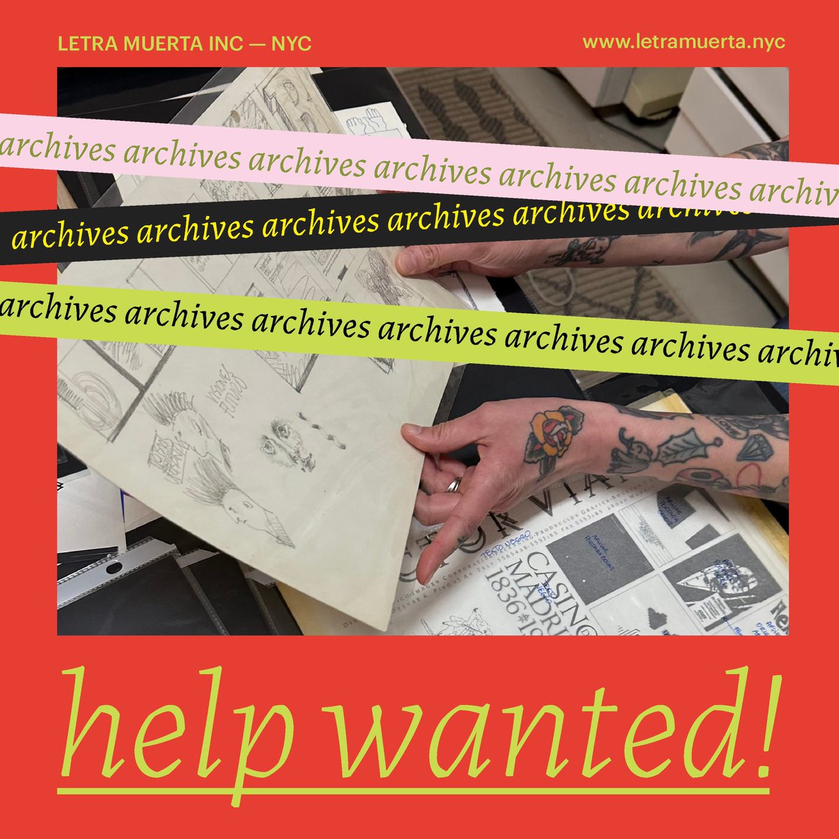 FMEREB's tweet photo. Hey! Paid internship opportunity @LetraMuertaInc 

Oportunidad para pasantías pagas.
Periodo de dos meses, en NYC. 
6-8 horas (1-2 dias por semana)

#archives #research https://t.co/fTEgjH61qY