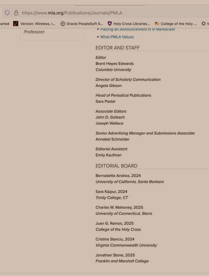 Empiezo con mi labor en el comité editorial del PMLA. / My work as part the editorial board of the PMLA has begun.