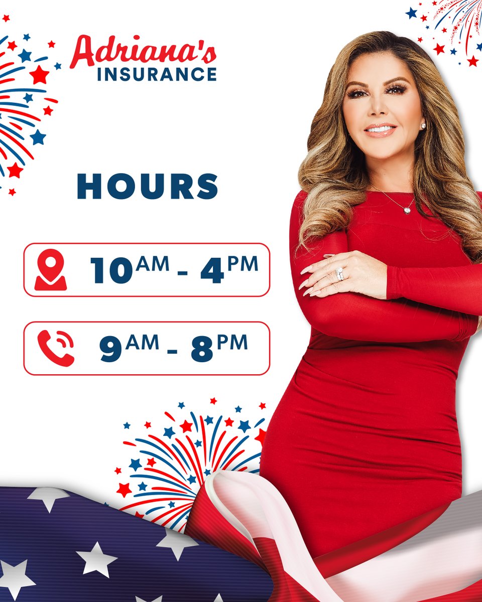 AdrianasIns's tweet photo. Have a good 4th of July, be safe. Here are our hours for tomorrow. #adrianasinsurance #lowrates #carinsurance https://t.co/MvlrrKiKDK