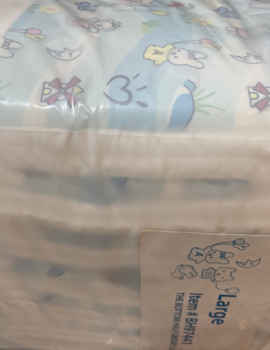 Hmm… nothing extraordinary:

• an unopened bag of Molicare Comfort Plus

• 2 Secure X-Plus

• 5 ABU Cushies from 2010

• 2 unopened bags of Bambino Bellissimo

Oh well. 🫤