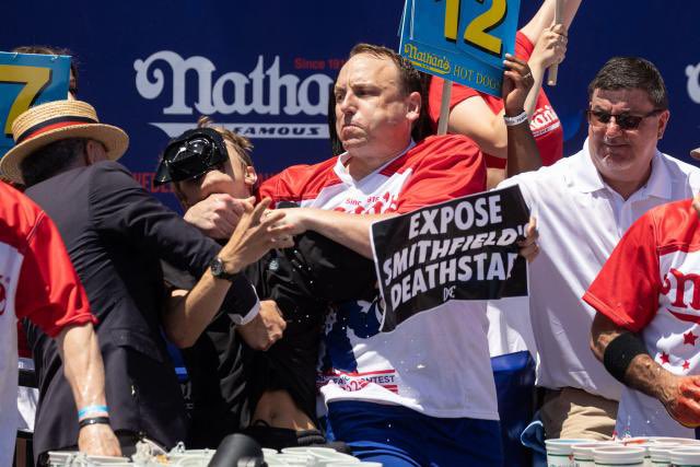 Here is a list with some of Joey Chestnut's competitive eating awards:

-15-time Nathan's Hot Dog Eating Contest champion (2007-2014, 2016-present)

-World record holder for most Nathan's Hot Dogs eaten in 10 minutes (76)

-Holds 55 world records across 55 disciplines

-2019