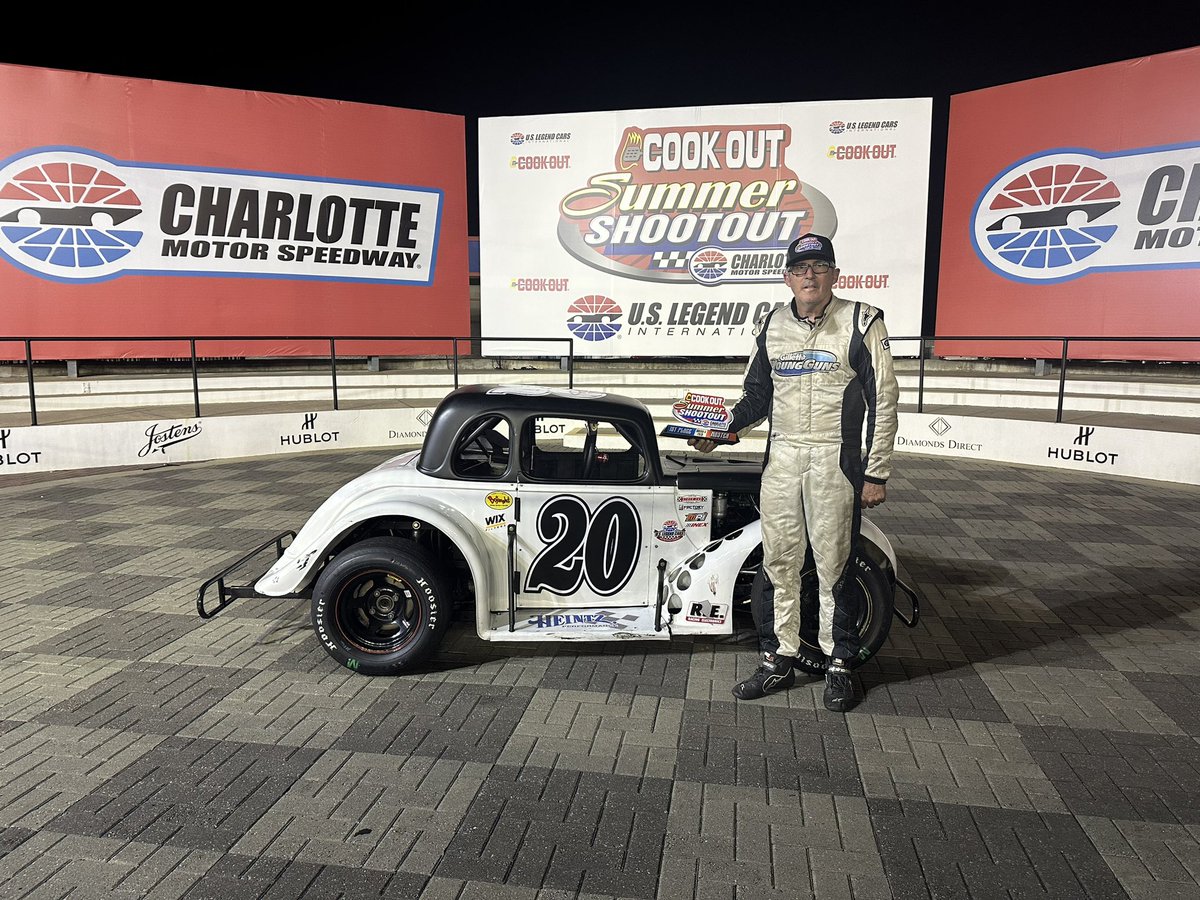 USLegendCars's tweet photo. The 20 car has arrived in it’s home at Victory Lane for the evening. Mark Green is your Masters #CookOutSSO winner 🏆🏁

#USLCI | @CookOut 🌭 https://t.co/bY1nxrnXwT