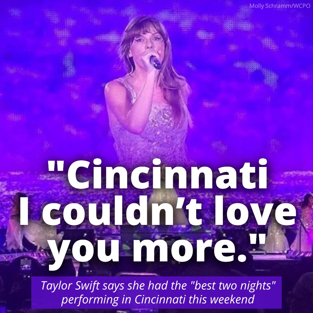 WCPO's tweet photo. Taylor Swift said she "had the best two nights" in Cincinnati this weekend in a recent social media post, noting her performance with collaborator (and Cincinnati native) Aaron Dessner. https://t.co/6J4tsijKVw https://t.co/xEtm8Z4bin