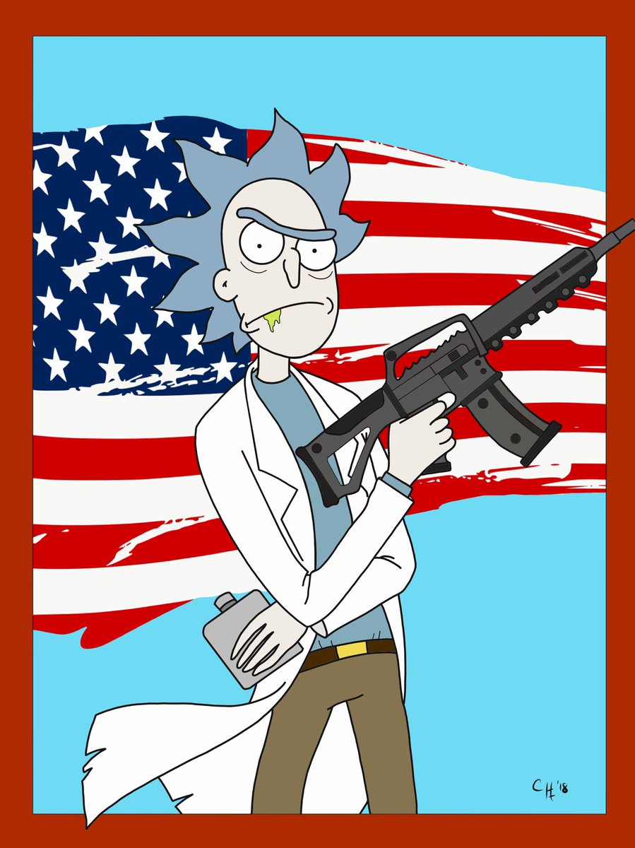 KnightWatchPub's tweet image. My spirit animal. #art #artist #fanart #rickandmorty #America #4thofJuly #guns