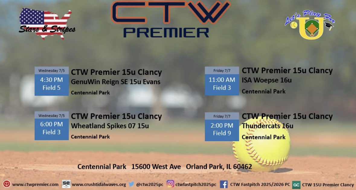 Come watch my team play in the LP4U tournament in Orland Park, IL, our last local tournament of the season!

@CoachJamesNYU @YvetteHealy <a href="/SierraVanzant/">Sierra Vanzant-Cheek</a> <a href="/AubreyVoboril/">Aubrey Honeycutt (Voboril)</a> <a href="/HpMiener/">Hannah Miener</a> <a href="/WASHUSoftball/">WashU Softball</a>
