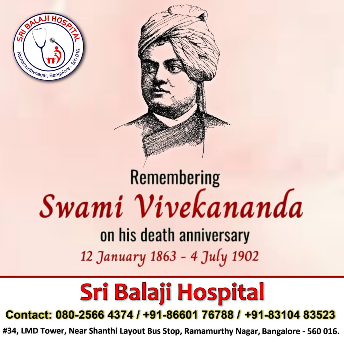 Remembering Swami Vivekananda on his death anniversary.

#SwamiVivekananda #SriBalajiHospital
