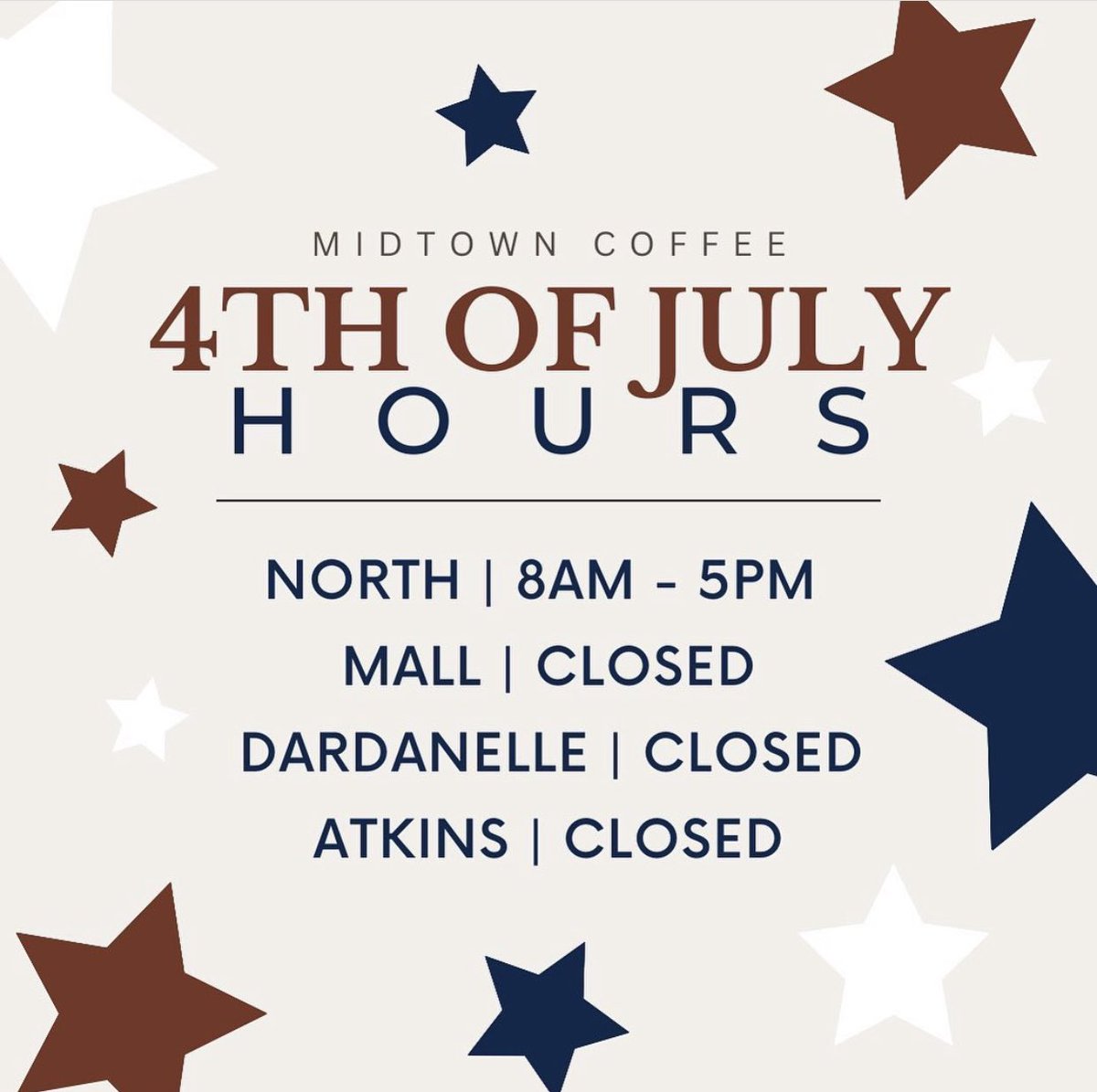 CoffeeMidtown's tweet photo. Come see us the 4th of July from 8am-5pm at our North location next to Mcdonald’s and get $2 flavored lemonades and $1 off Red Bull drinks! https://t.co/BKGgcyTkDq