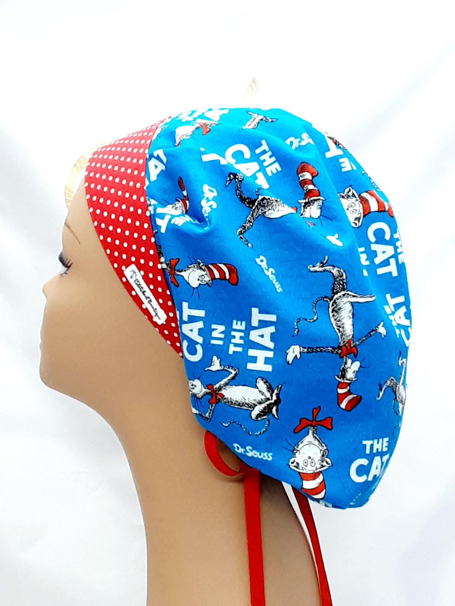 TSTITCHED's tweet photo. Excited to share the latest addition to my #etsy shop: cat in the hat polka dot print bouffant pattern scrub cap surgical scrub hat nurse scrub cap for womens scrub caps ponytail scrub hat gift https://t.co/xlqQXYdblV #blue #red #bohohippie #scrubhat #scrubcappattern # https://t.co/lrisR8B06U
