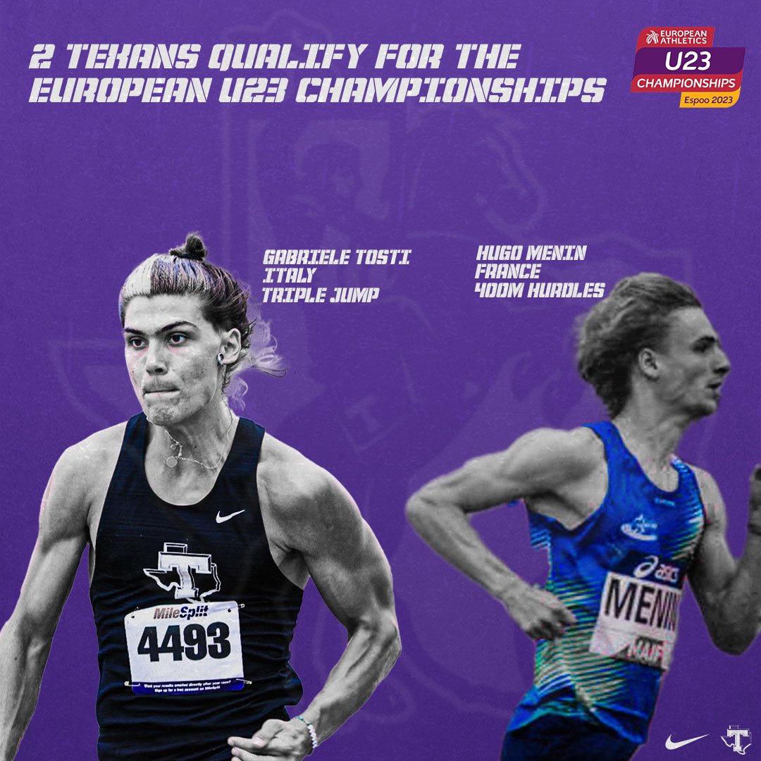 Tarleton State XC & TF (@tarletonxctrack) on Twitter photo Congratulations to Gabriele Tosti and Hugo Menin as they qualified for the <a href="/EuroAthletics/">European Athletics</a> U23 Championships!
They will compete for their respective countries in Espoo, Finland beginning July 12.
More details: bit.ly/44aJe67 Congratulations to Gabriele Tosti and Hugo Menin as they qualified for the <a href="/EuroAthletics/">European Athletics</a> U23 Championships!
They will compete for their respective countries in Espoo, Finland beginning July 12.
More details: bit.ly/44aJe67