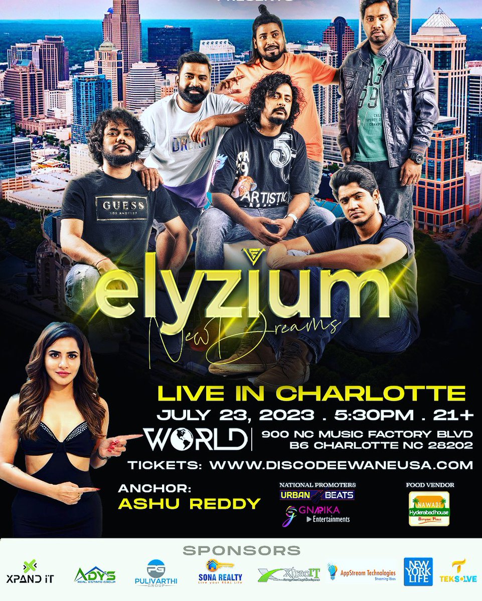 BandElyzium live in Charlotte on July 23 at WORLD !! Get your tickets: discodeewaneusa.com