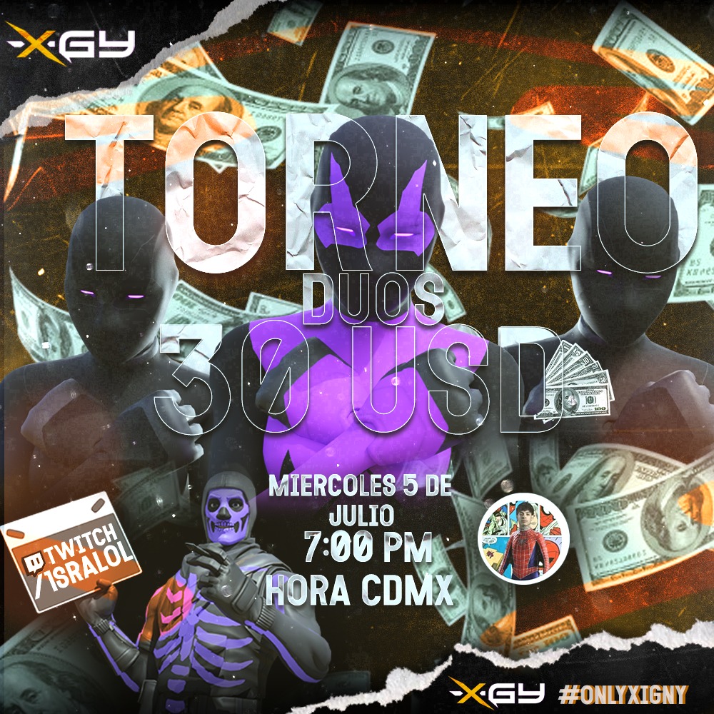 TORNEO 30USD EN DUOS 💥 requisitos ✅seguir a <a href="/XignyEsports/">Xigny Esports</a>  y <a href="/1sralol/">1sralol</a> @ tu duo like❤️y rt ♻️Y CODIGO  ibr4carlos en la tienda de fortnite .