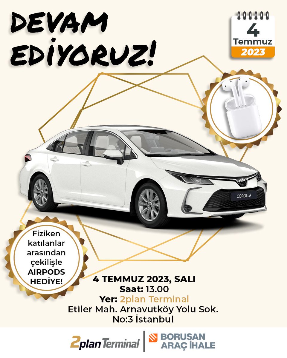 2plantr's tweet image. Devam Ediyoruz!
Bugün 2plan Terminal'de gerçekleşecek olan ihalemize davetlisiniz.!🚗

Saat: 13:00
Yer: 2plan Terminal - Etiler Mah. Arnavutköy Yolu Sk. No:3 İstanbul

#2plan #2planTerminal #borusanaraçi̇hale @Borusanai