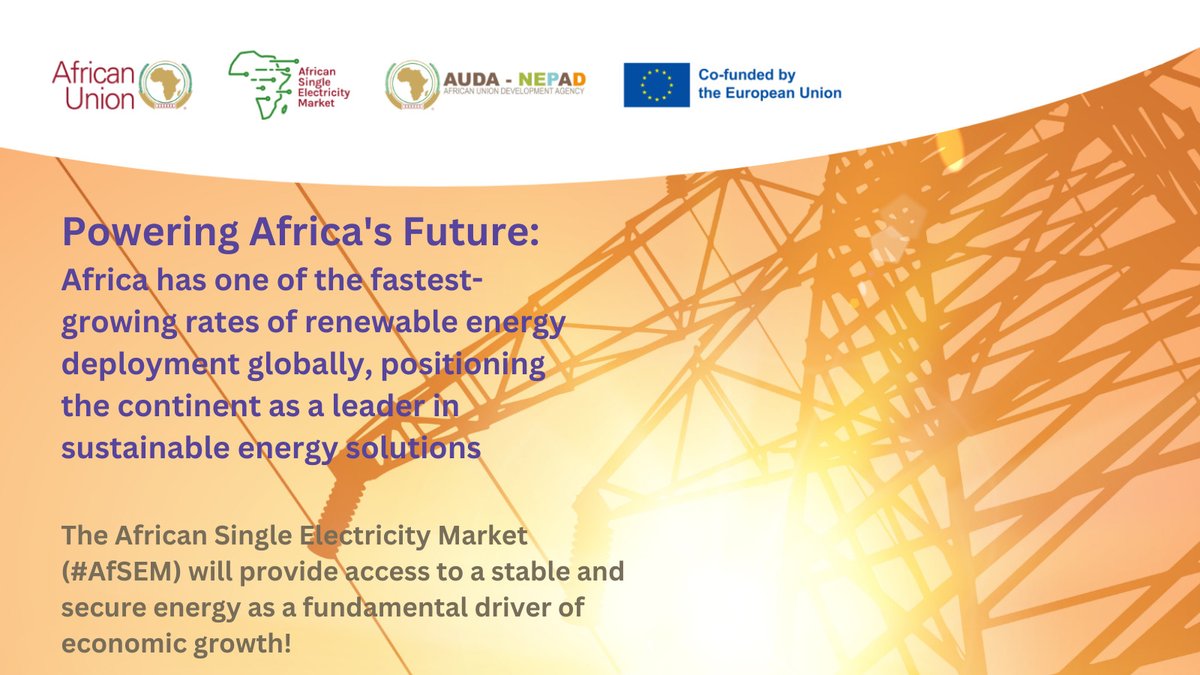 au_ied's tweet photo. 📈 By 2040, Africa's electricity demand will triple due to industrialisation &amp; rapid urbanisation.

#AfSEM is preparing for this future by promoting cross-border cooperation in electricity trading &amp; investments in energy devt. 

Let's light up Africa together! 🌍💪 
#Energyforall https://t.co/BMHn8WKSKl