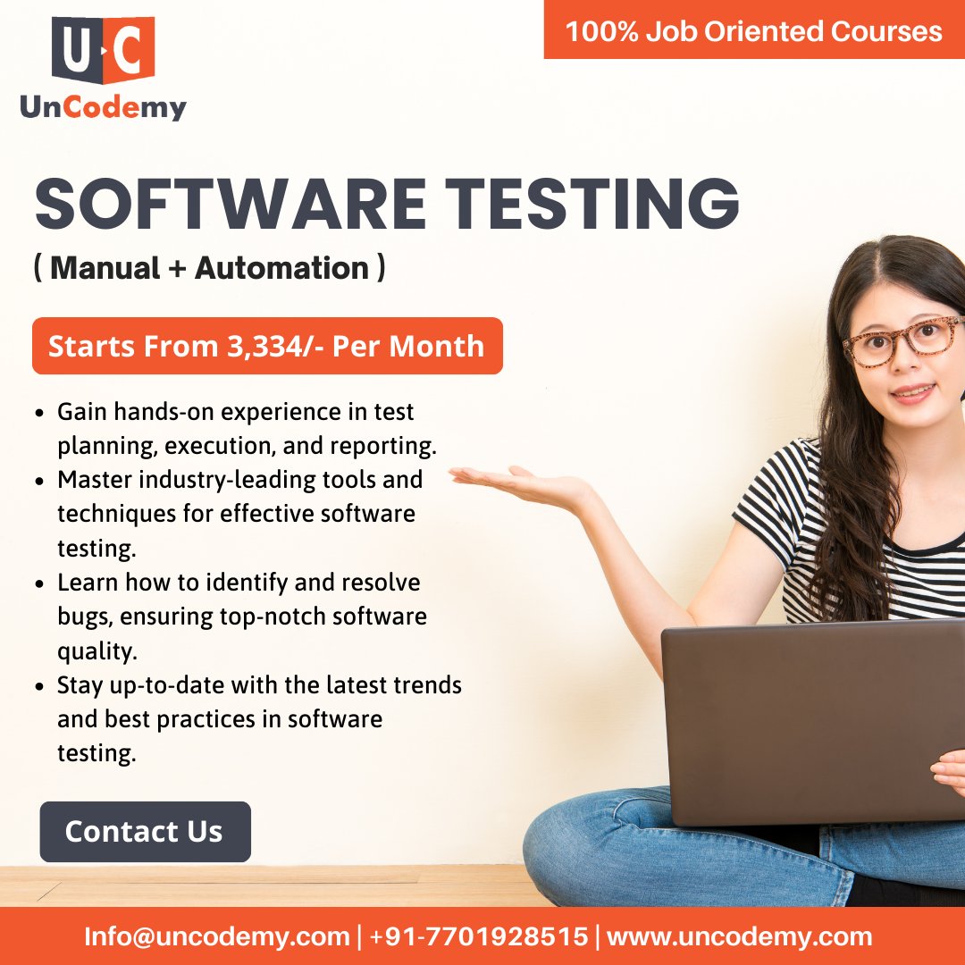 uncodemy's tweet image. Are you looking to elevate your career in the world of software testing? 📊🔍
🎯 Introducing our cutting-edge Software Testing Training program! 🎯
.
.
.
.
.
#uncodemy #softwaretestingtraining #QualityAssurance #ITTraining #CareerGrowth #EnrollNow #GetCertified