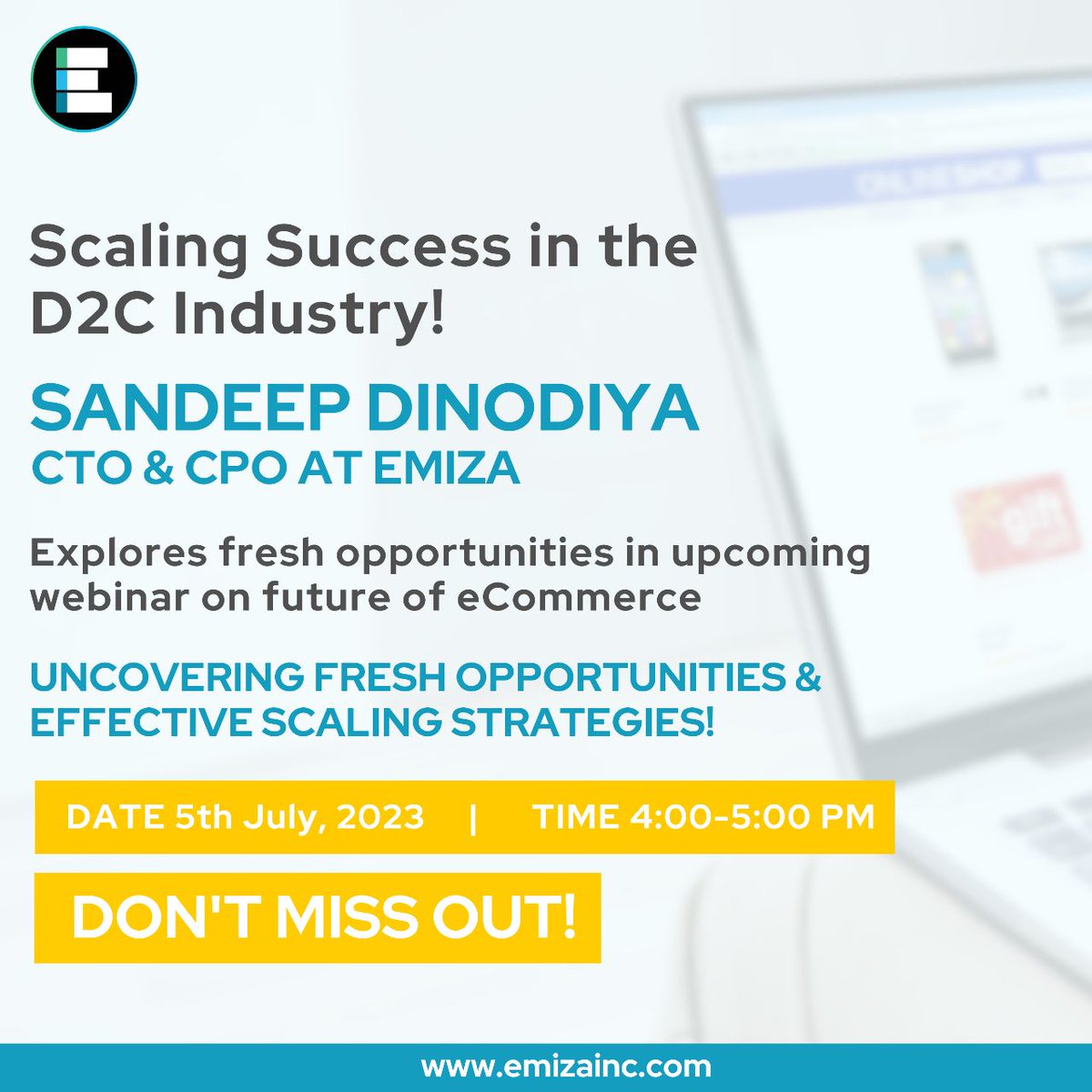 Sandeep Dinodiya, the CTO and CPO at Emiza, is all set to take the virtual stage as a distinguished speaker on the 'Future of eCommerce: Uncovering Fresh Opportunities & Effective Scaling Strategies!' powered by Shipway. #d2cindia #d2cbrands #d2c #entrepreneurs #founders #events