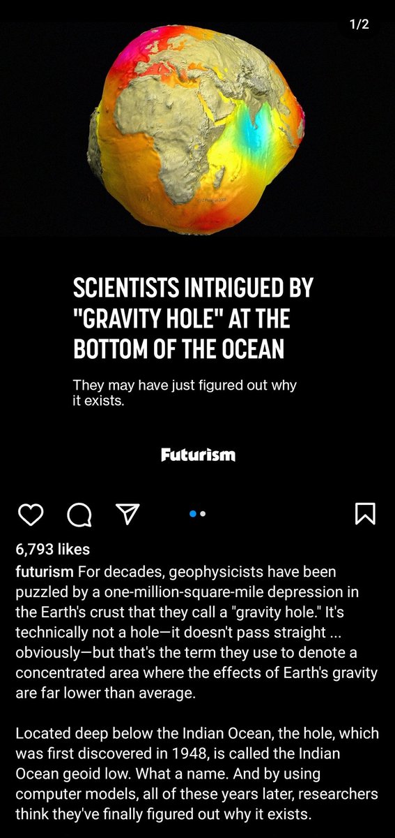 Indian Ocean Geoid Low (IOGL) may have been the result of the "African blob," a huge mass in the Earth's mantle lurking more than 600 miles under Africa, being pushed underneath the Indian Ocean.
futurism.com/the-byte/scien…