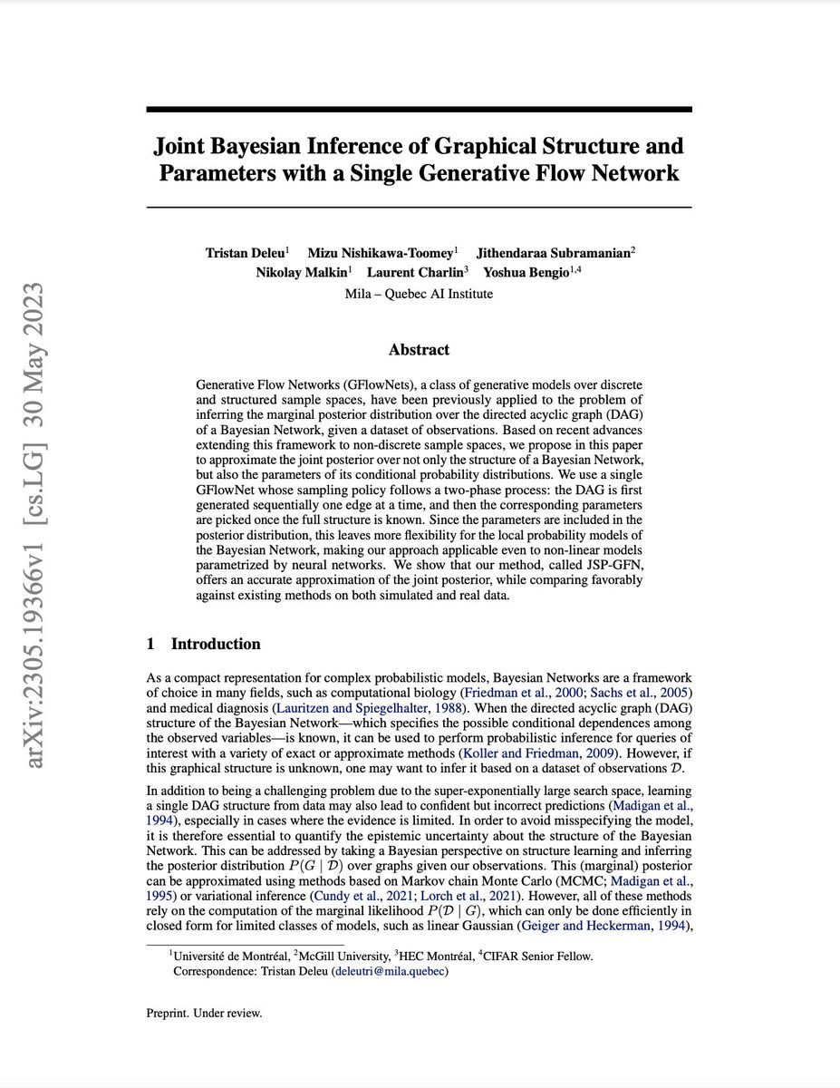 Quebec_AI's tweet photo. Joint Bayesian Inference of Graphical Structure and Parameters with a Single Generative Flow Network
Deleu et al.: https://t.co/YwwayVgmOt
#DeepLearning #GenerativeFlowNetworks #GFlowNets https://t.co/w8v6ZvEtaz