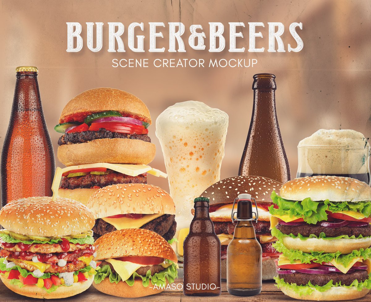 amasostudio's tweet image. Burger and Beers Scene Creator, Scene generator Mockup, Digital styling props collection, Movable elements, Isolated FIles etsy.me/3NF5e1W #scenecreator #scenegenerator #isolatedfiles #movablemockup #mockupsale #scenecreatorsale #pngsale #psdsale #etsysale #psd