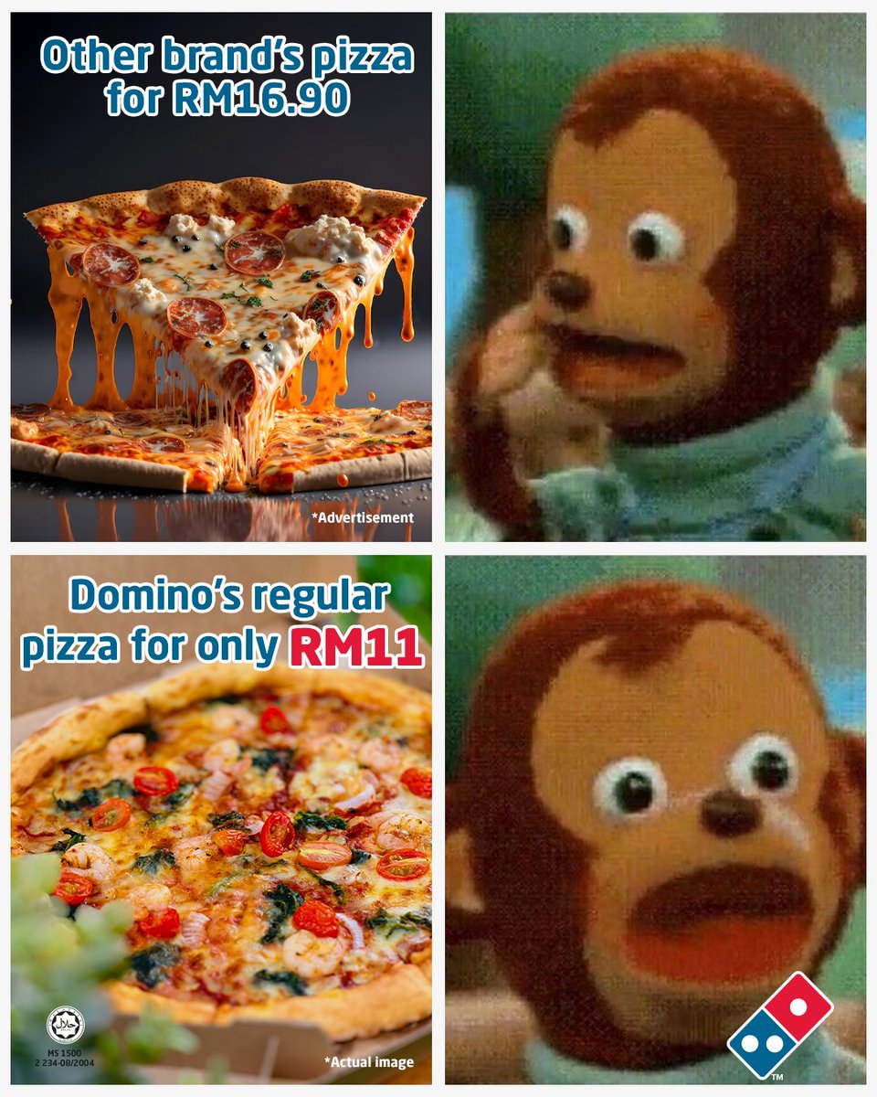 Amacam? Korang rasa betul ke betul ni? 😋 Piza Domino’s sekarang lebih besar dan topping lebih mantap! Kalau dalam iklan dah onz, depan-depan lagi onz geng! 🥰🍕

Jom order regular pizza dengan Super Tuesday untuk RM11 sekarang! 🏃‍♀️ bit.ly/IniBaruPiza