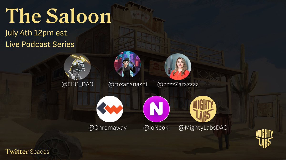 ☀️ Mighty Morning! 🥃 We’re excited to announce the Saloon’s new podcast series, Live every 1st and 3rd Tuesdays of the month, at 12pm EST. 🔗 Set Reminder: twitter.com/i/spaces/1ypJd… ⬇️ More info below on speakers.