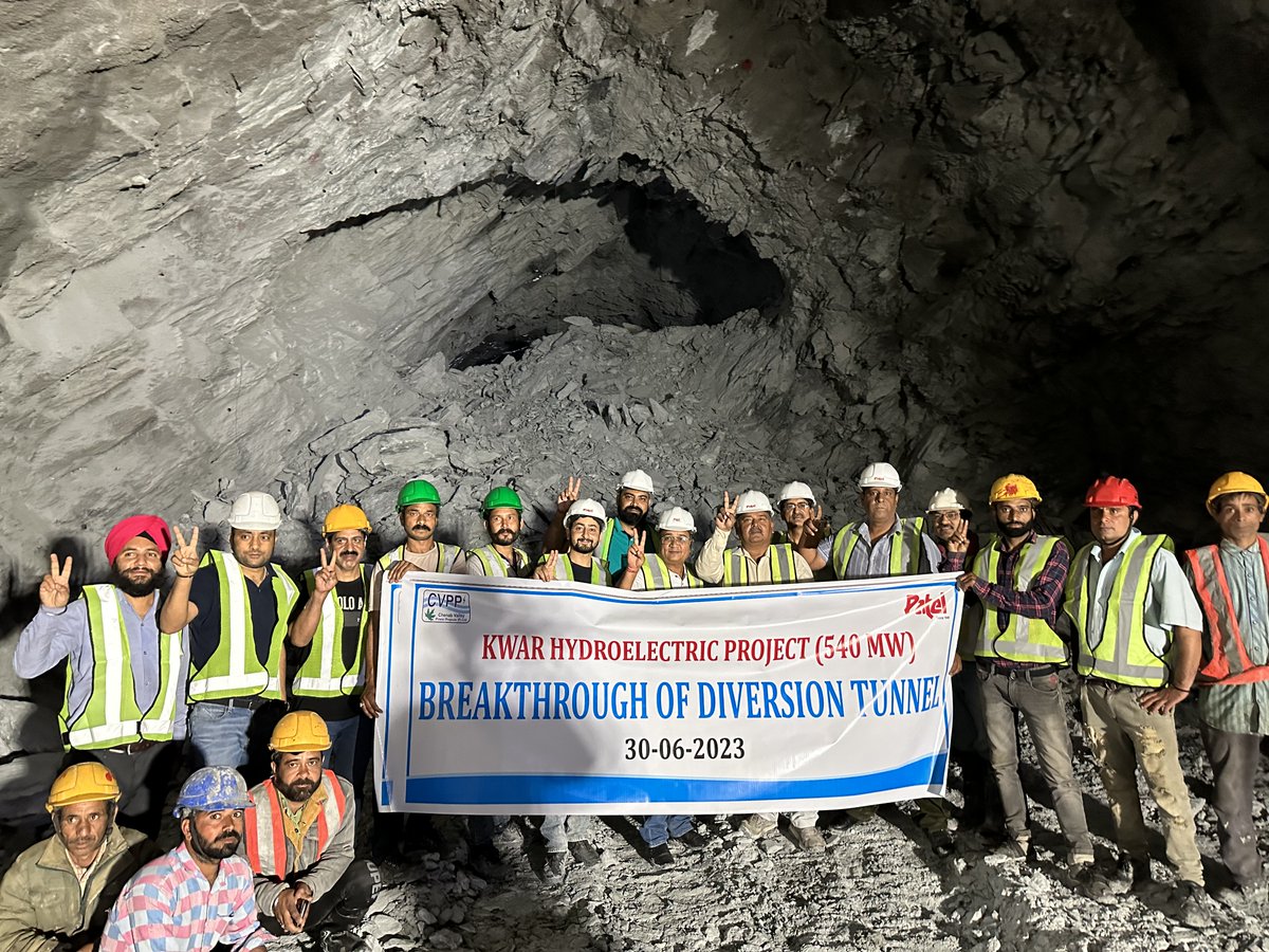 PatelEng1949's tweet photo. #PatelEngineeringLtd. is glad to share a milestone at our KWAR – Hydroelectric Project of 540MW. We are currently constructing the #KwarHydroelectricProject (Lot-1) in District Kishtwar of J&amp;K which consists of a Diversion Tunnel (DT) - 698m, 109m high Concrete Gravity Dam, (1/3) https://t.co/M6IgT4VBQm
